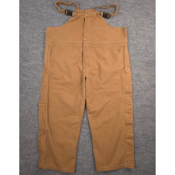 USA Union Pro FR Bib Overalls Mens 2XL Brown Canvas Arc Rated Side Zip Workwear